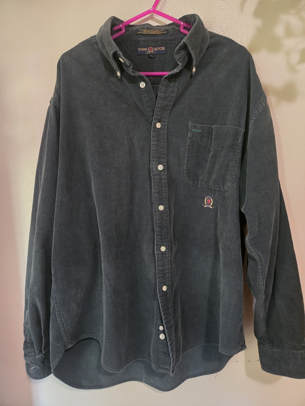 Tommy Hilfiger Large Men's Dark Green Corduroy Button-Down Shirt